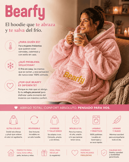 Hoodie Térmico Oversize Rosa para Mujer Bearfy™ - Abrigo Premium