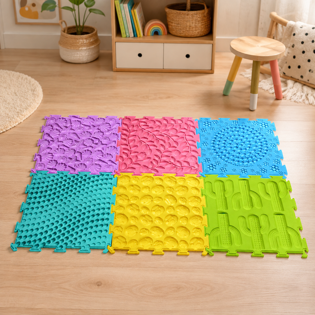 Piso Sensorial Infantil de Silicona con 6 Texturas en Relieve – Set Multicolor