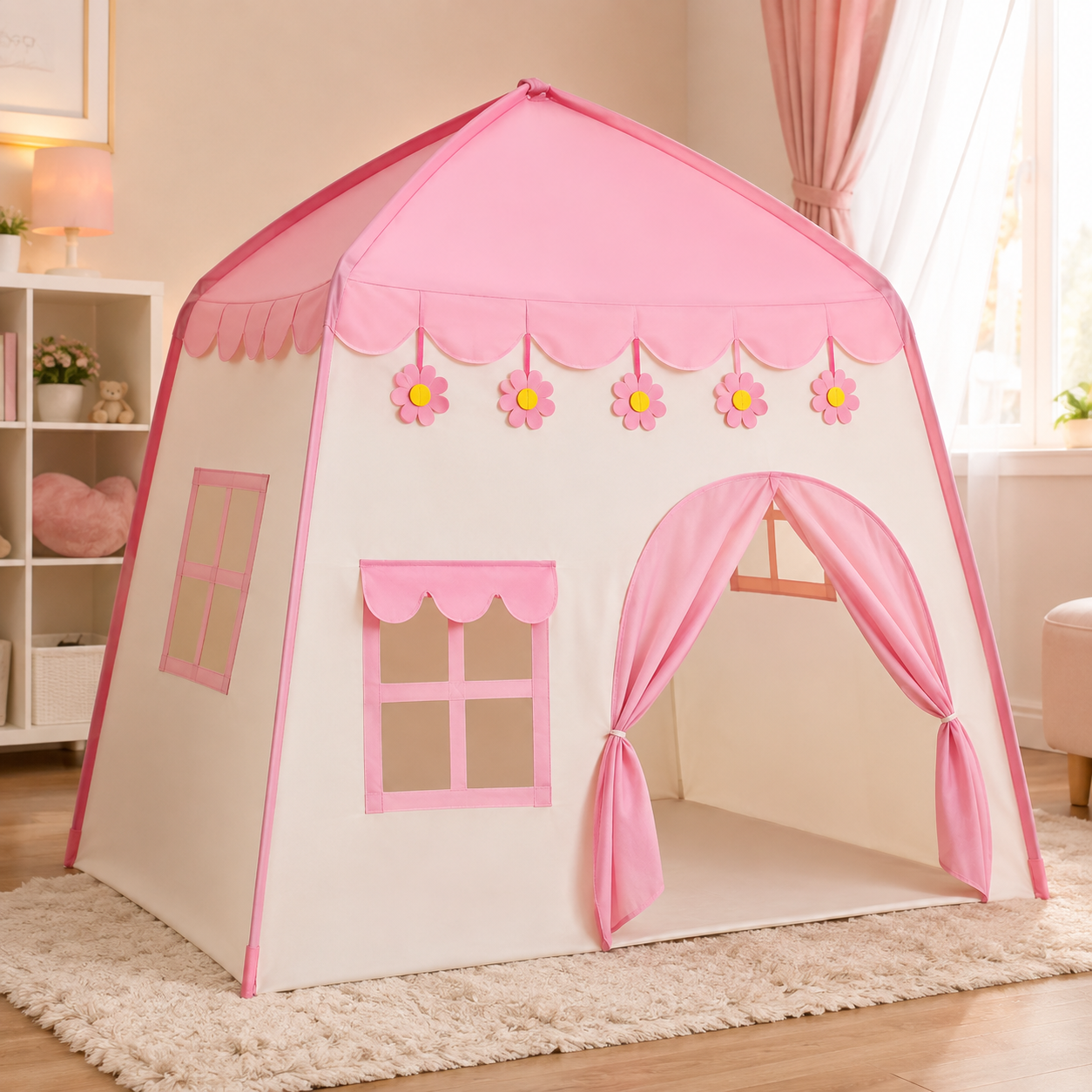 Carpa Infantil Casita Rosa con Luces de Estrellas
