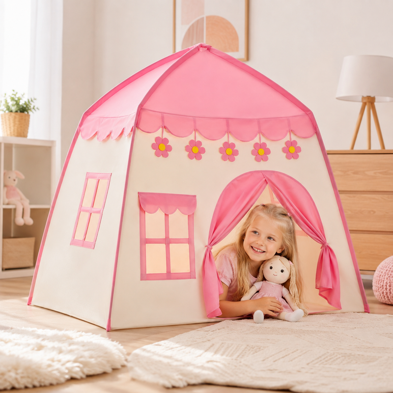 Carpa Infantil Casita Rosa con Luces de Estrellas