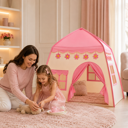 Carpa Infantil Casita Rosa con Luces de Estrellas