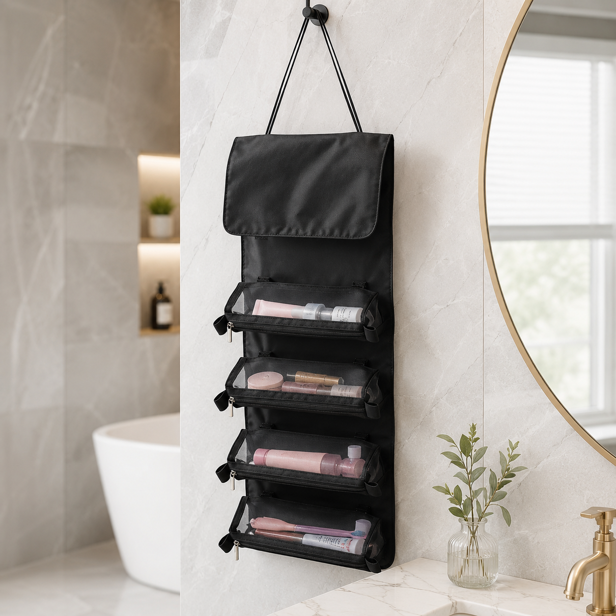 Neceser Portacosméticos Plegable con 4 Compartimientos Desmontables – Organizador de Viaje