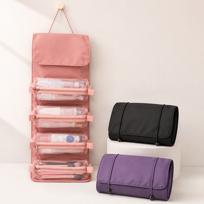 Neceser Portacosméticos Plegable con 4 Compartimientos Desmontables – Organizador de Viaje