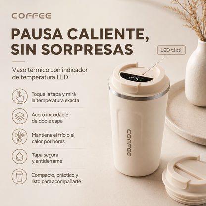 Vaso térmico para café o té con indicador de temperatura LED