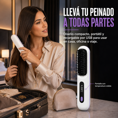 Cepillo Alisador Inalámbrico 2 en 1 – 4 Temperaturas