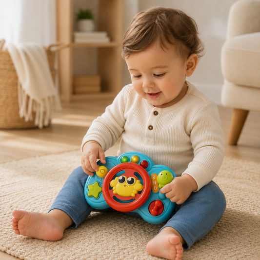 Volante Musical Interactivo para Bebé – Juguete Sensorial para Girar, Tocar y Explorar