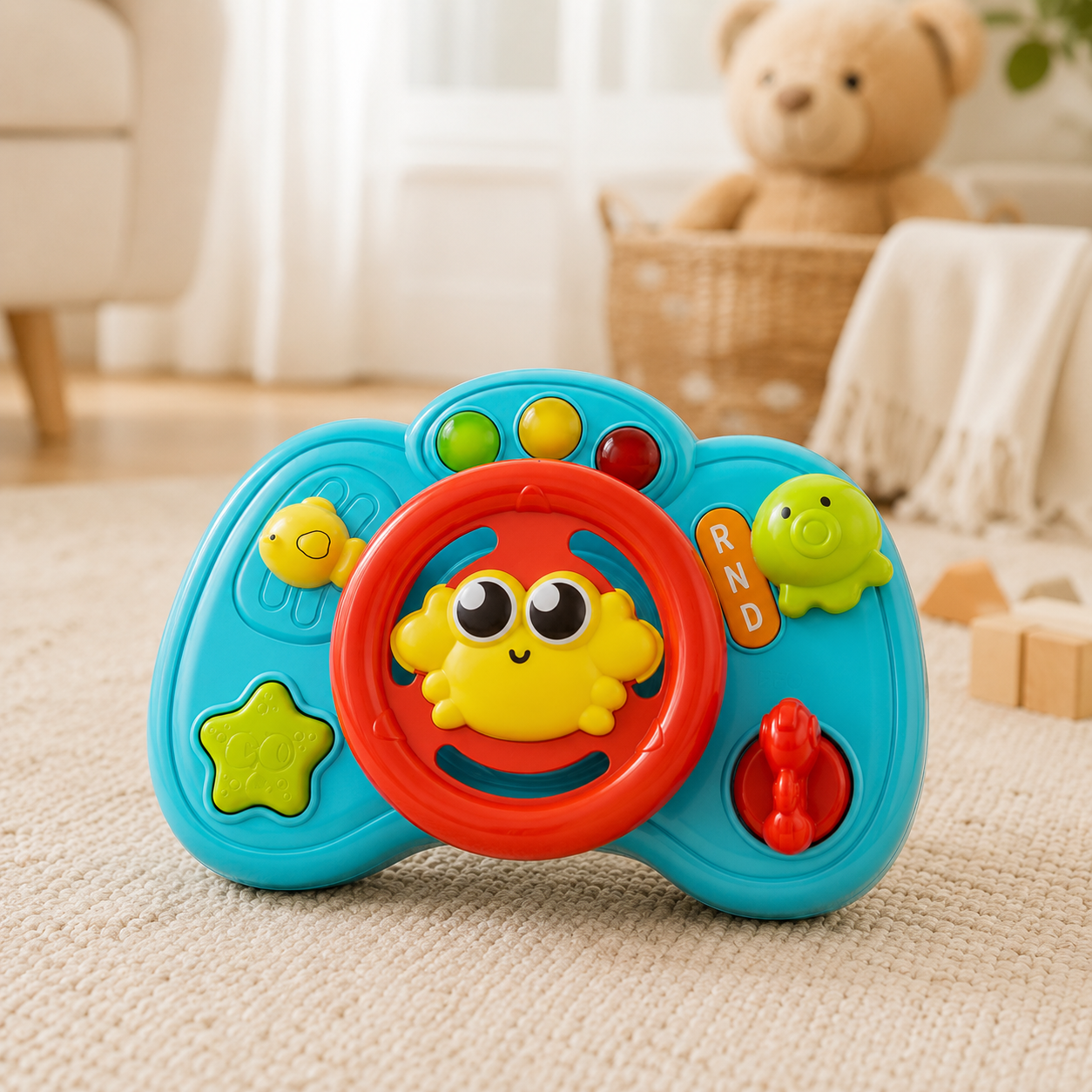 Volante Musical Interactivo para Bebé – Juguete Sensorial para Girar, Tocar y Explorar