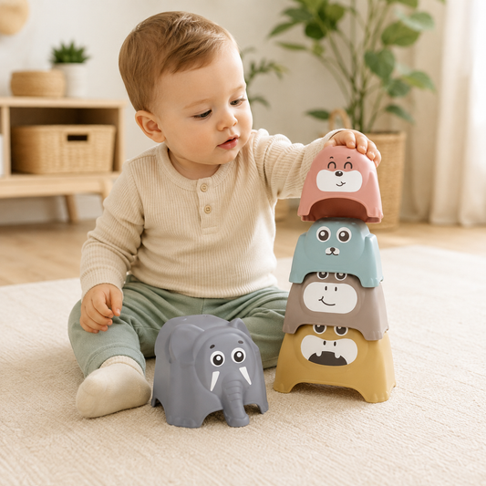 Torre de Animalitos Apilables y Encastrables para Bebés – Juego de Motricidad