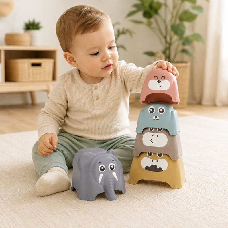 Torre de Animalitos Apilables y Encastrables para Bebés – Juego de Motricidad