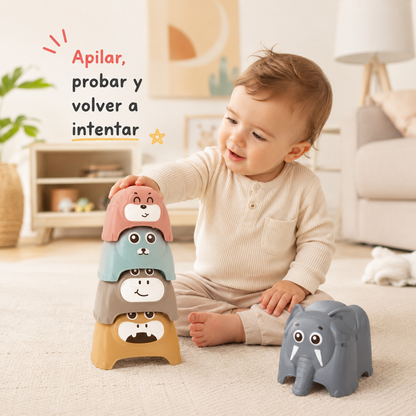 Torre de Animalitos Apilables y Encastrables para Bebés – Juego de Motricidad