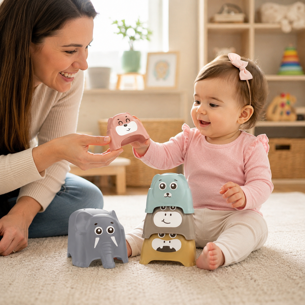 Torre de Animalitos Apilables y Encastrables para Bebés – Juego de Motricidad