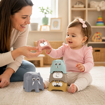 Torre de Animalitos Apilables y Encastrables para Bebés – Juego de Motricidad