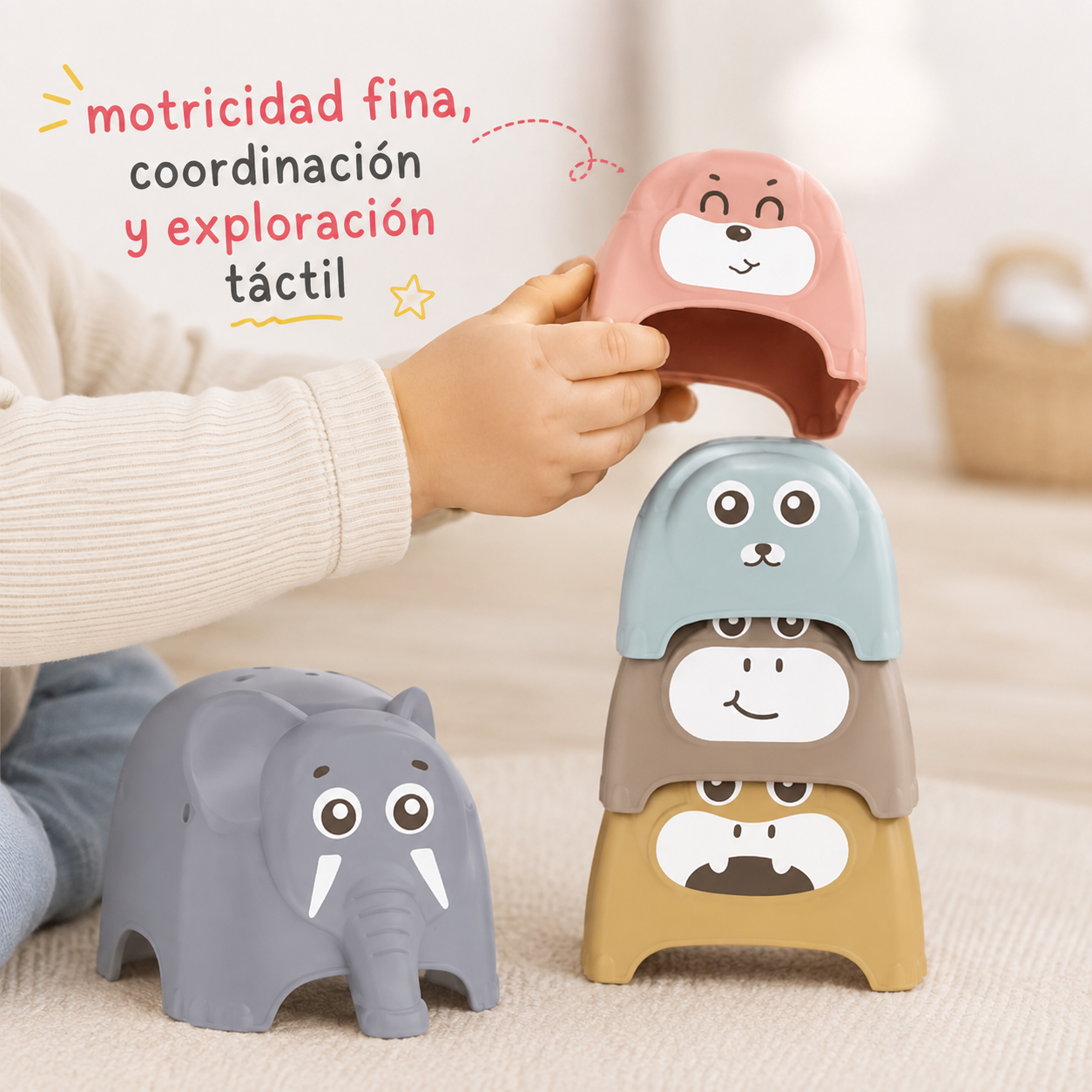 Torre de Animalitos Apilables y Encastrables para Bebés – Juego de Motricidad