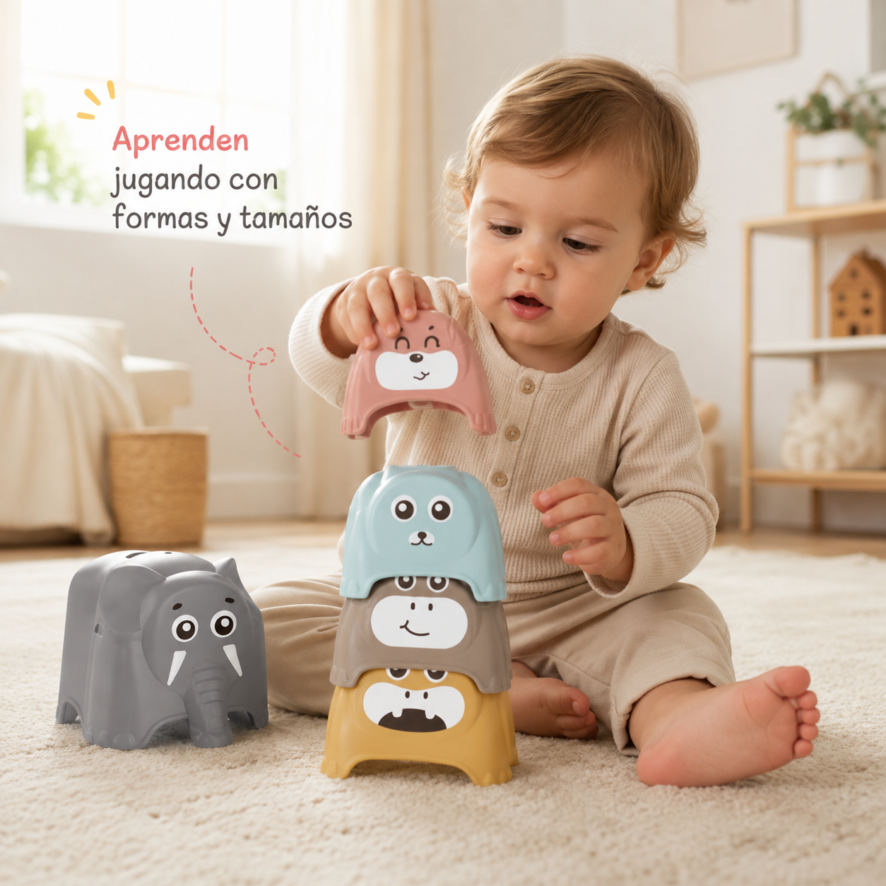 Torre de Animalitos Apilables y Encastrables para Bebés – Juego de Motricidad