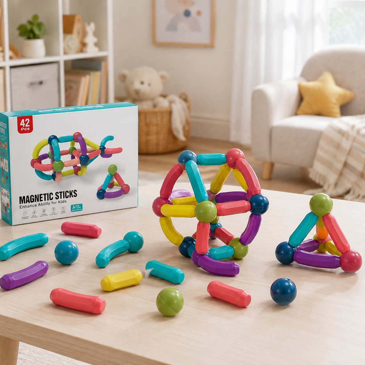 Juego De Encastre Magnético - Figuras 3D 42 piezas