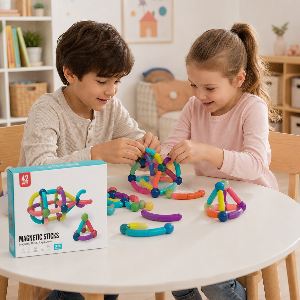 Juego De Encastre Magnético - Figuras 3D 42 piezas