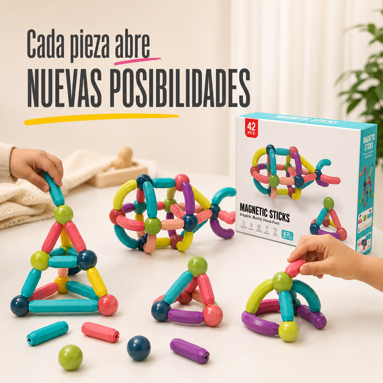 Juego De Encastre Magnético - Figuras 3D 42 piezas