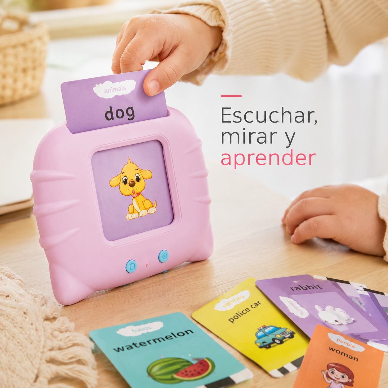 Lector de Tarjetas Educativas Bilingüe Inglés–Español – 224 Palabras y Sonidos