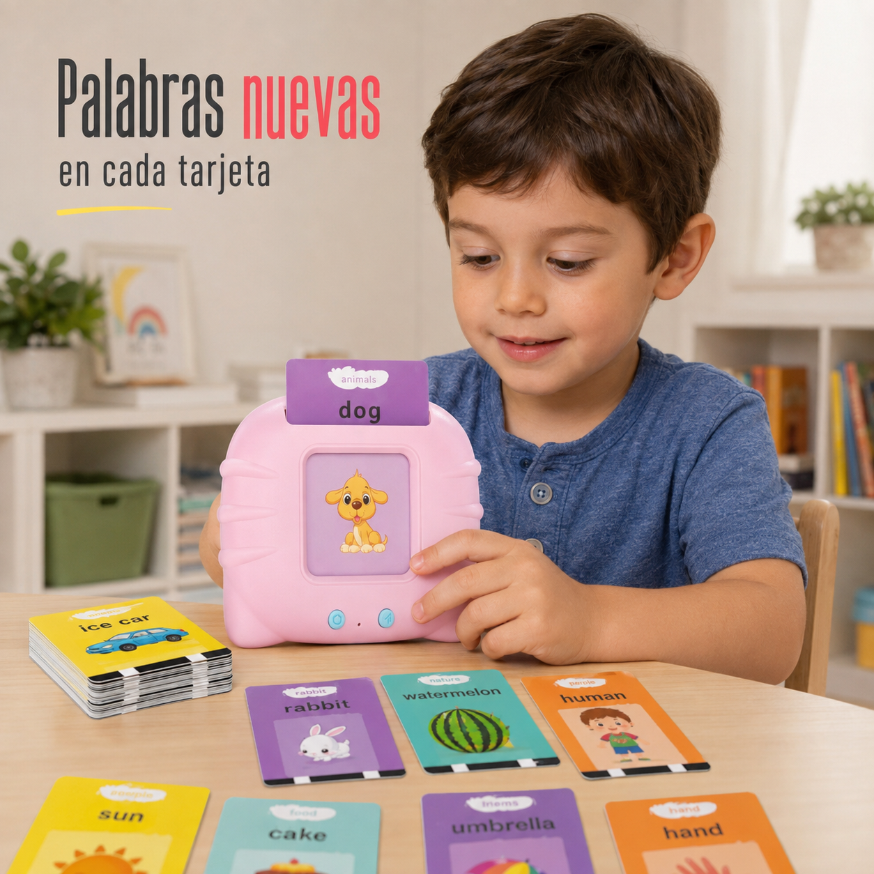 Lector de Tarjetas Educativas Bilingüe Inglés–Español – 224 Palabras y Sonidos
