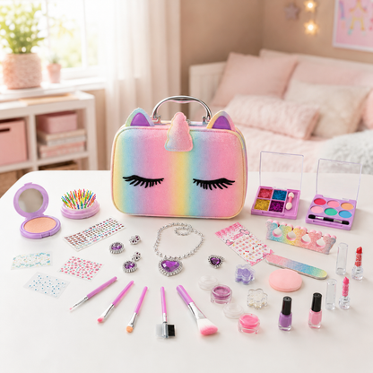 Valija de Belleza Infantil Unicornio – Set de Maquillaje, Uñas y Accesorios