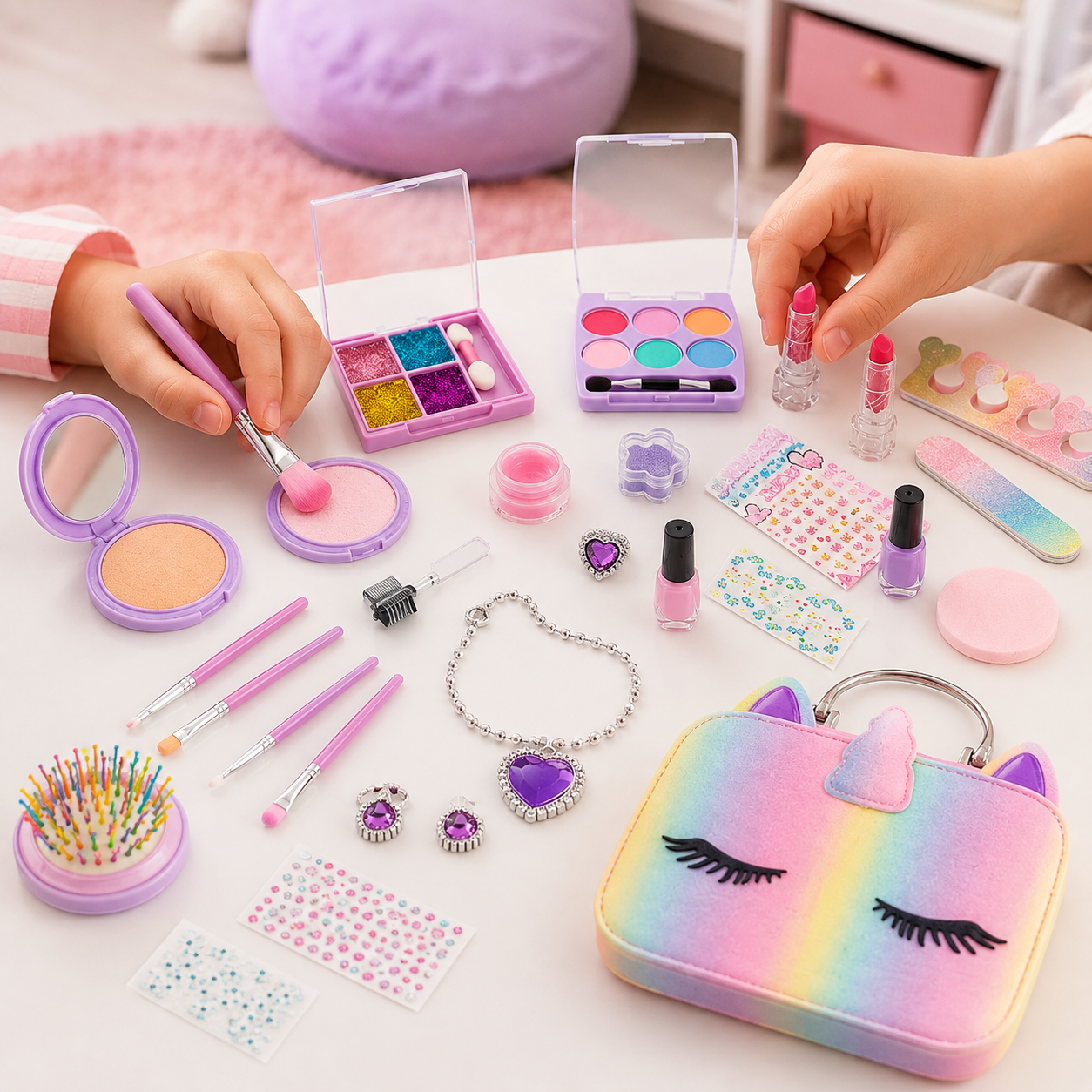 Valija de Belleza Infantil Unicornio – Set de Maquillaje, Uñas y Accesorios