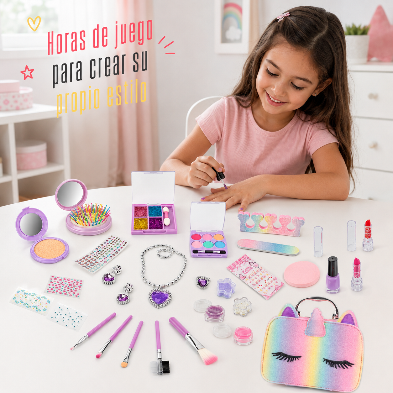 Valija de Belleza Infantil Unicornio – Set de Maquillaje, Uñas y Accesorios