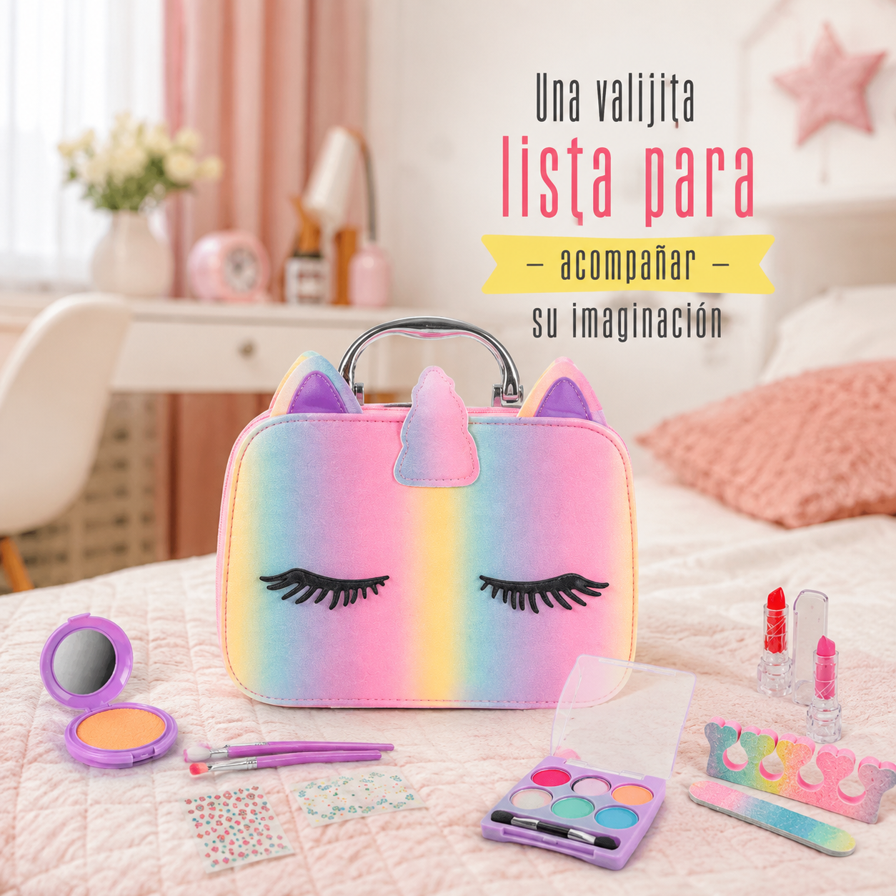 Valija de Belleza Infantil Unicornio – Set de Maquillaje, Uñas y Accesorios