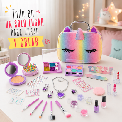 Valija de Belleza Infantil Unicornio – Set de Maquillaje, Uñas y Accesorios