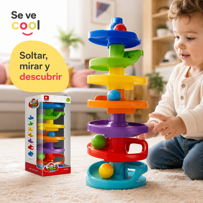 Torre de Bolas en Espiral para Bebés – Juguete de Causa y Efecto