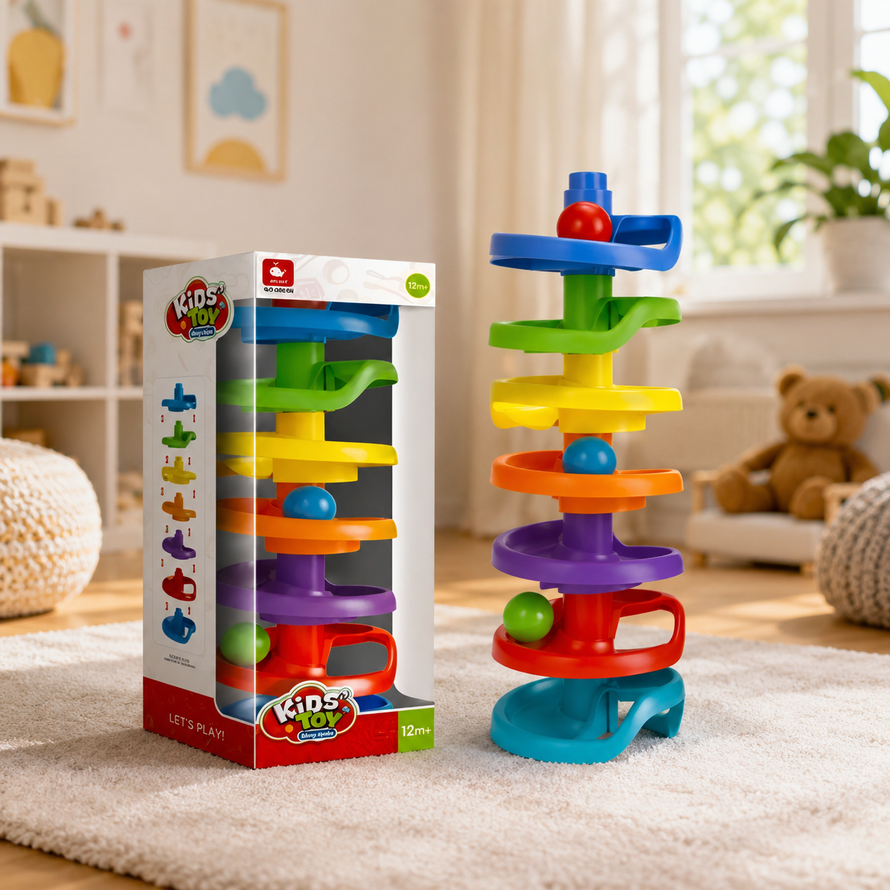 Torre de Bolas en Espiral para Bebés – Juguete de Causa y Efecto