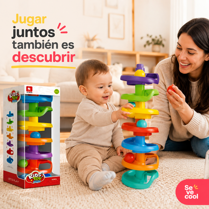 Torre de Bolas en Espiral para Bebés – Juguete de Causa y Efecto