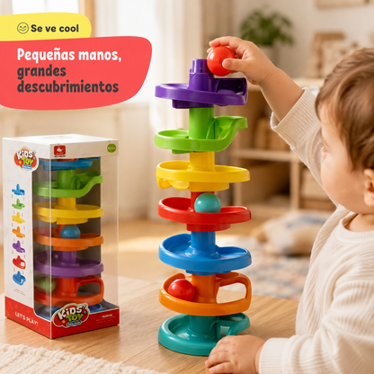 Torre de Bolas en Espiral para Bebés – Juguete de Causa y Efecto