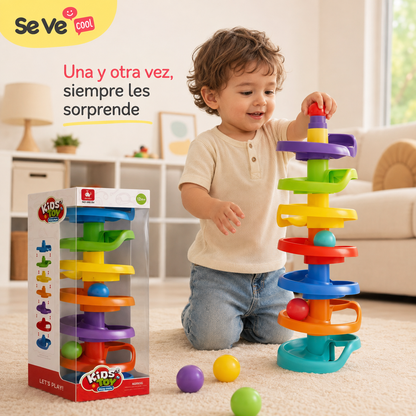 Torre de Bolas en Espiral para Bebés – Juguete de Causa y Efecto