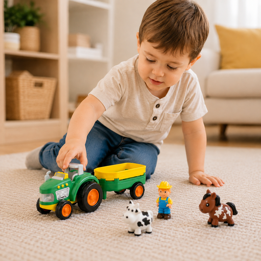 Tractor Granjero Infantil con Luz y Sonido – Juego de Granja con Remolque, Animales y Granjero