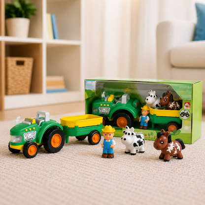 Tractor Granjero Infantil con Luz y Sonido – Juego de Granja con Remolque, Animales y Granjero