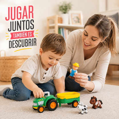 Tractor Granjero Infantil con Luz y Sonido – Juego de Granja con Remolque, Animales y Granjero