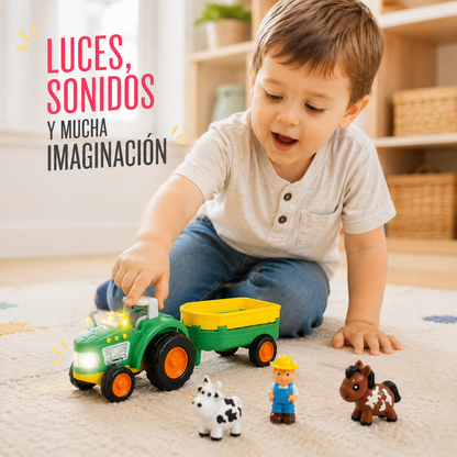 Tractor Granjero Infantil con Luz y Sonido – Juego de Granja con Remolque, Animales y Granjero
