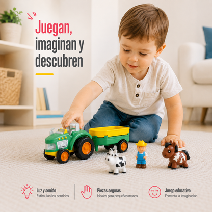 Tractor Granjero Infantil con Luz y Sonido – Juego de Granja con Remolque, Animales y Granjero