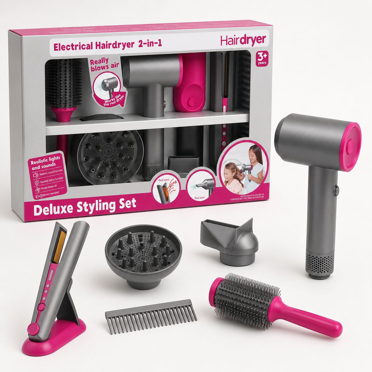 Set de Peluquería Infantil con Secador que Tira Aire, Luz, Sonido y Planchita