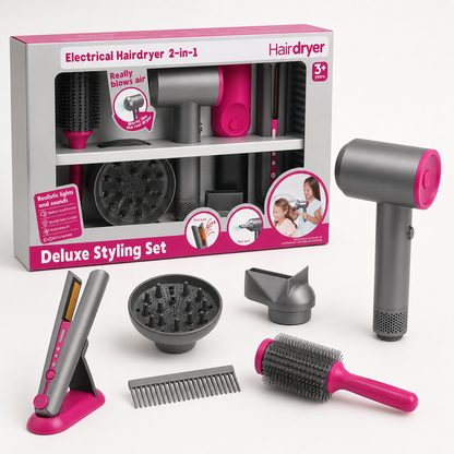 Set de Peluquería Infantil con Secador que Tira Aire, Luz, Sonido y Planchita