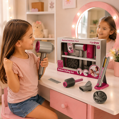 Set de Peluquería Infantil con Secador que Tira Aire, Luz, Sonido y Planchita
