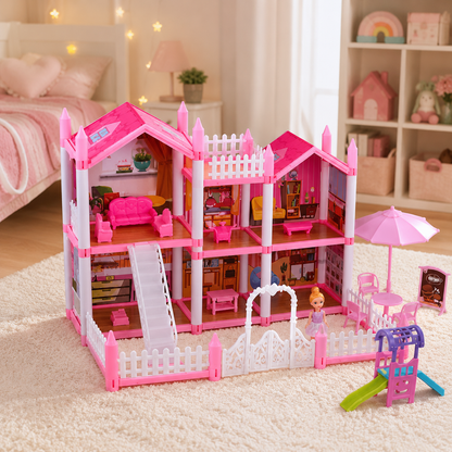 Casita de Muñecas para Armar 153 Piezas con Muñeca, Muebles y Accesorios