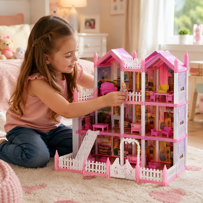 Casita de Muñecas para Armar 153 Piezas con Muñeca, Muebles y Accesorios