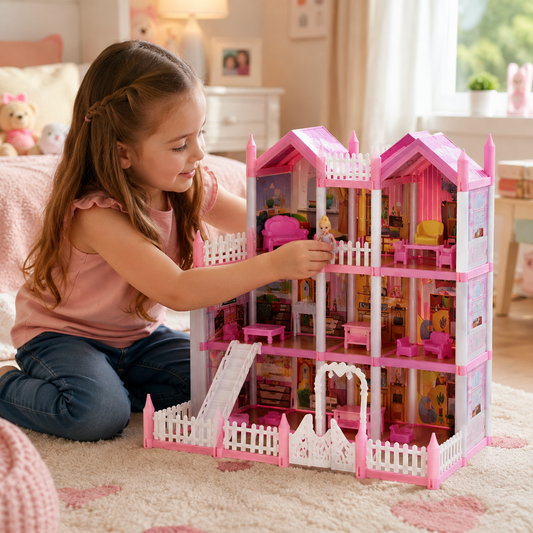 Casita de Muñecas para Armar 153 Piezas con Muñeca, Muebles y Accesorios