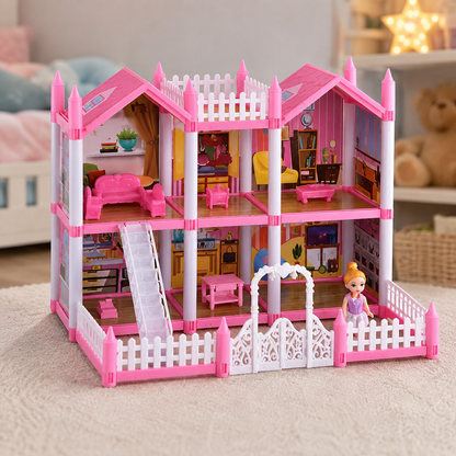 Casita de Muñecas para Armar 153 Piezas con Muñeca, Muebles y Accesorios