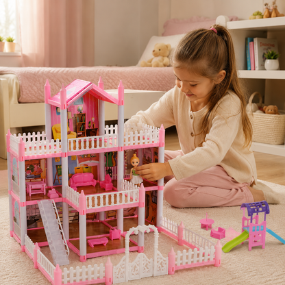 Casita de Muñecas para Armar 153 Piezas con Muñeca, Muebles y Accesorios