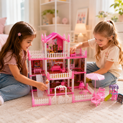 Casita de Muñecas para Armar 153 Piezas con Muñeca, Muebles y Accesorios