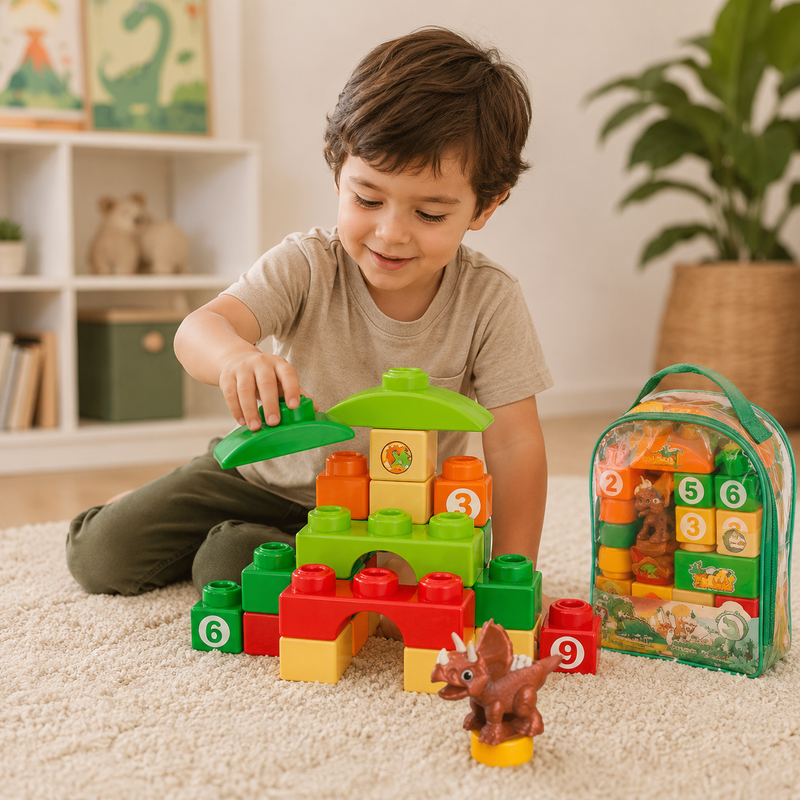 Bloques de Construcción con Dinosaurio – Set Infantil de 26 Piezas con Mochila