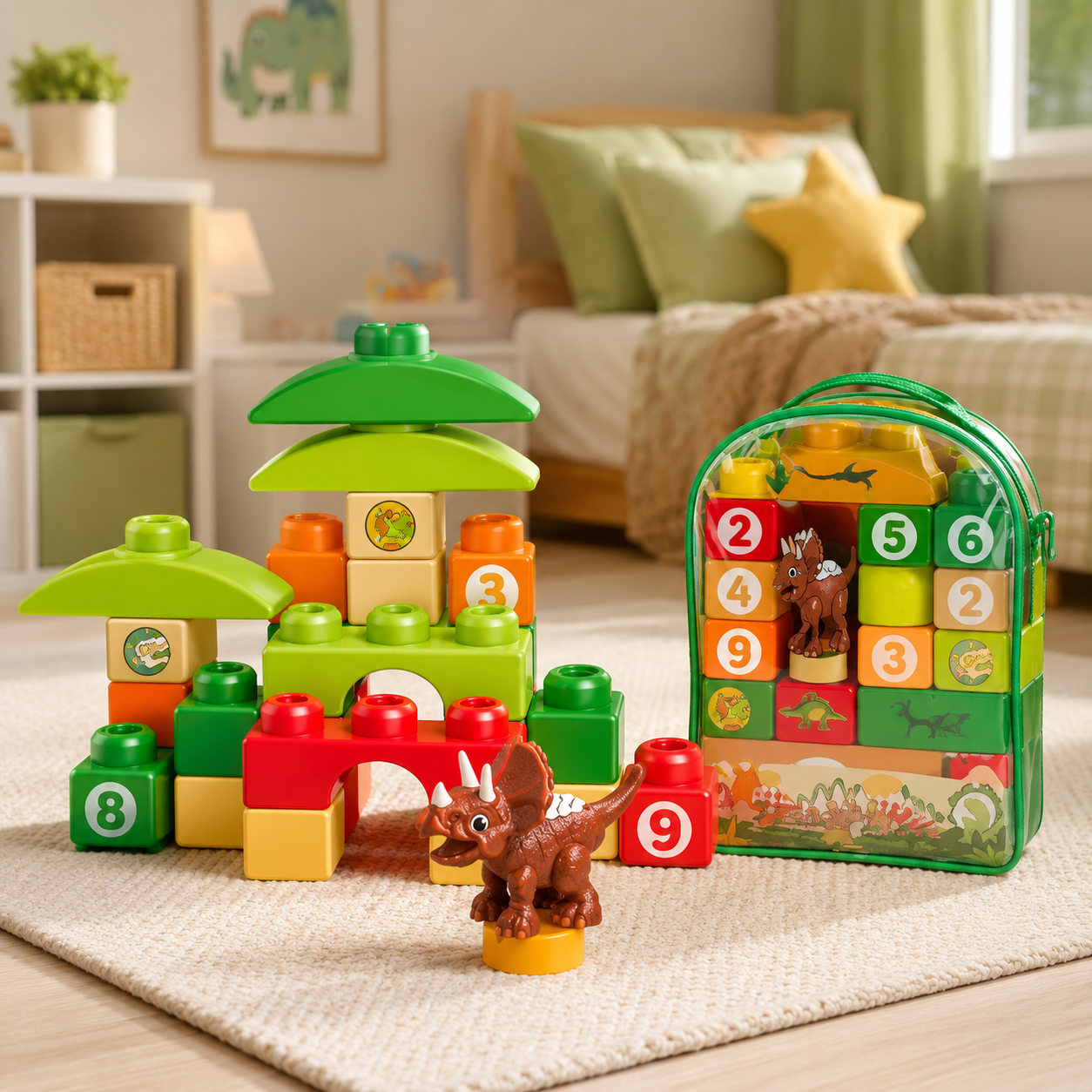 Bloques de Construcción con Dinosaurio – Set Infantil de 26 Piezas con Mochila