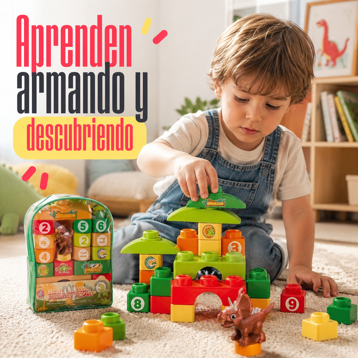 Bloques de Construcción con Dinosaurio – Set Infantil de 26 Piezas con Mochila